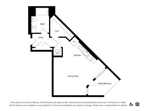 Floor plan for studio, 1 bath, 601 sqft